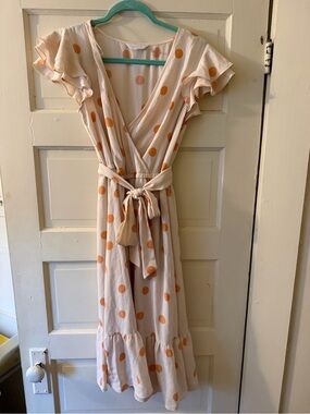LC Lauren Conrad Cream Dress with Orange Polka Dots